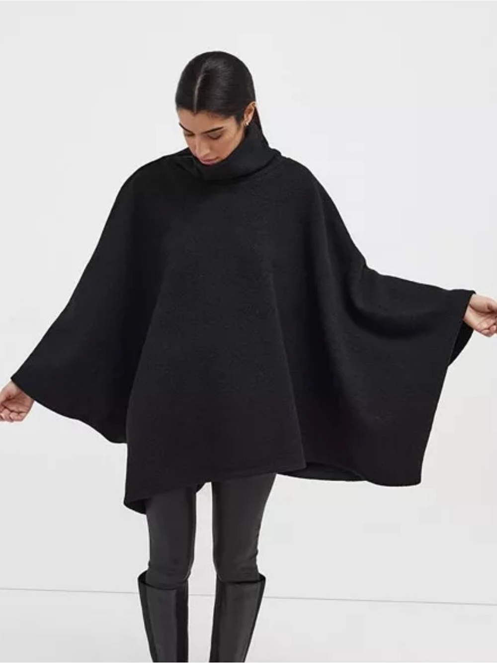 Marcella NYC Black Virgin Wool Avery Cape Coat Poncho- One Size